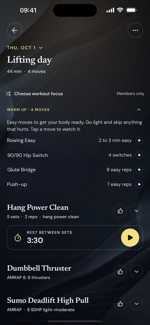 A workout in Aion: the warm-up, the main lifts and the rest timer