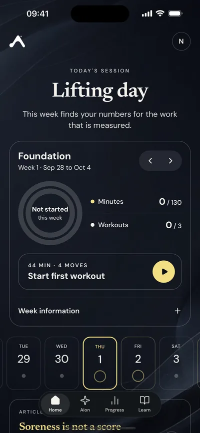 Aion Home on iPhone: today's session and the week